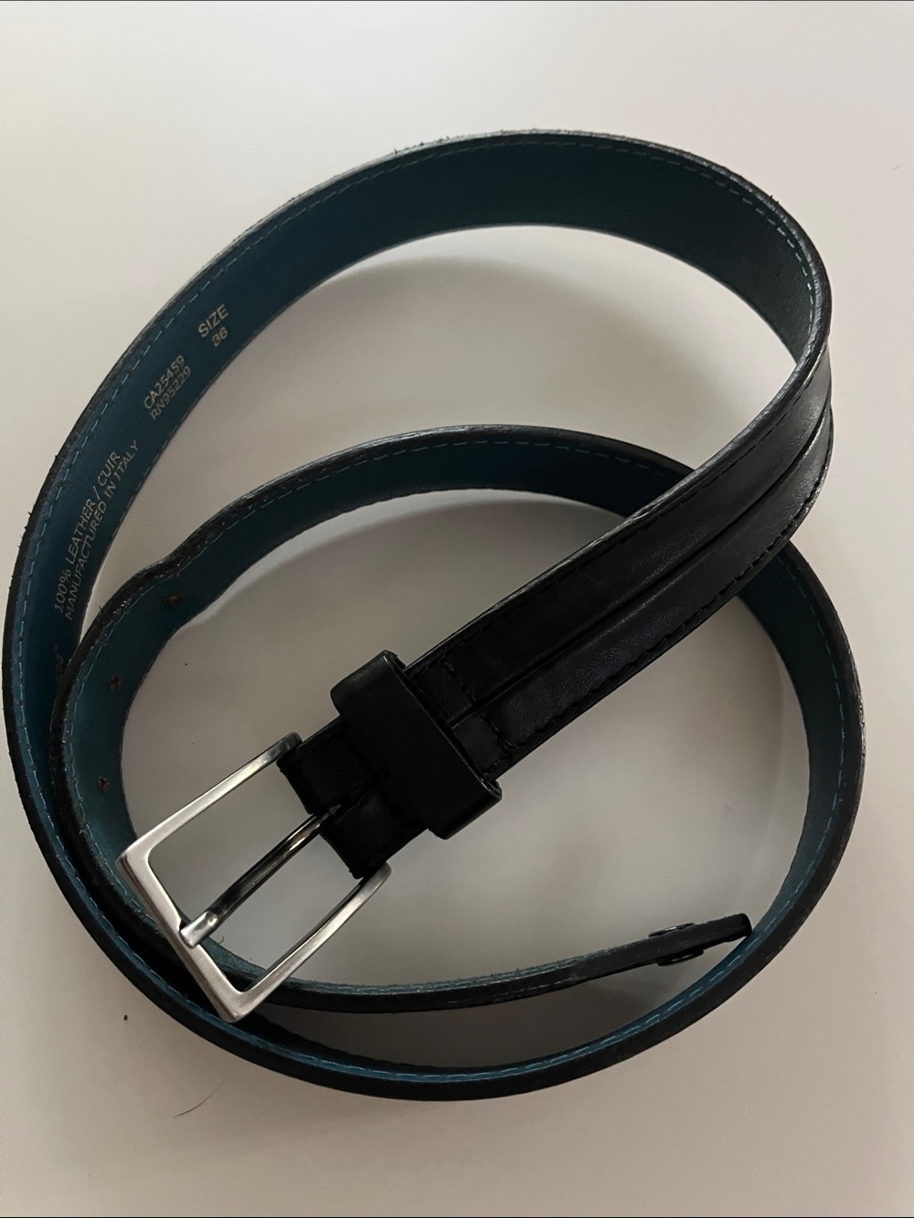 Ted Baker London Black Leather Belt with Silver Buckle